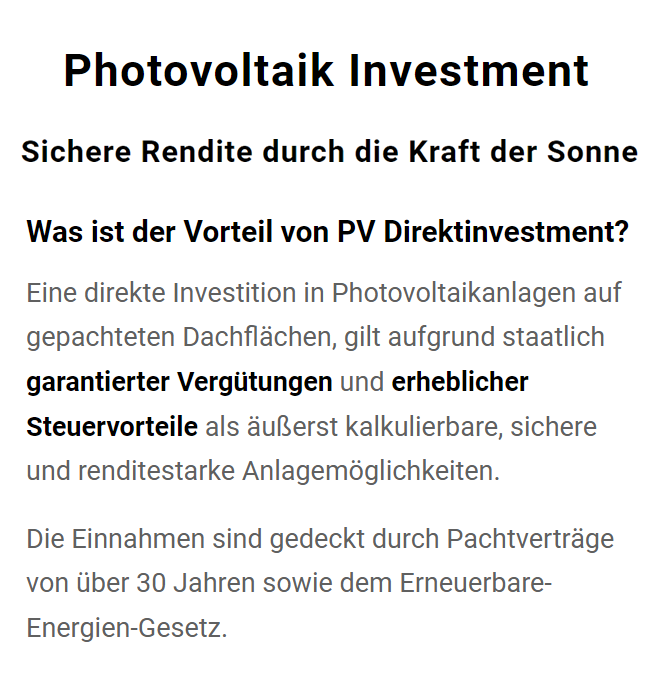 Photovoltaik Investment 